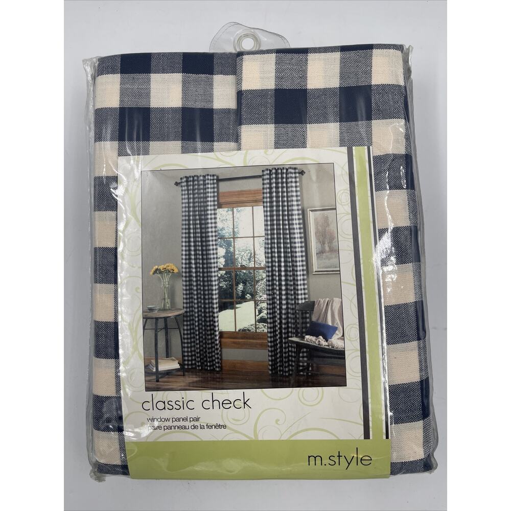 M Style Checkered Plaid Window Curtain Panels 45x84 Inch Set of 2 New